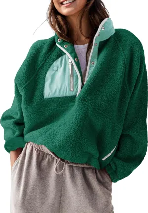 AMEBELLE Womens Lightweight Fleece Pullover Jacket Cropped Fall Winter Fuzzy Sherpa Jacket Sweatshirt Coat with Pockets