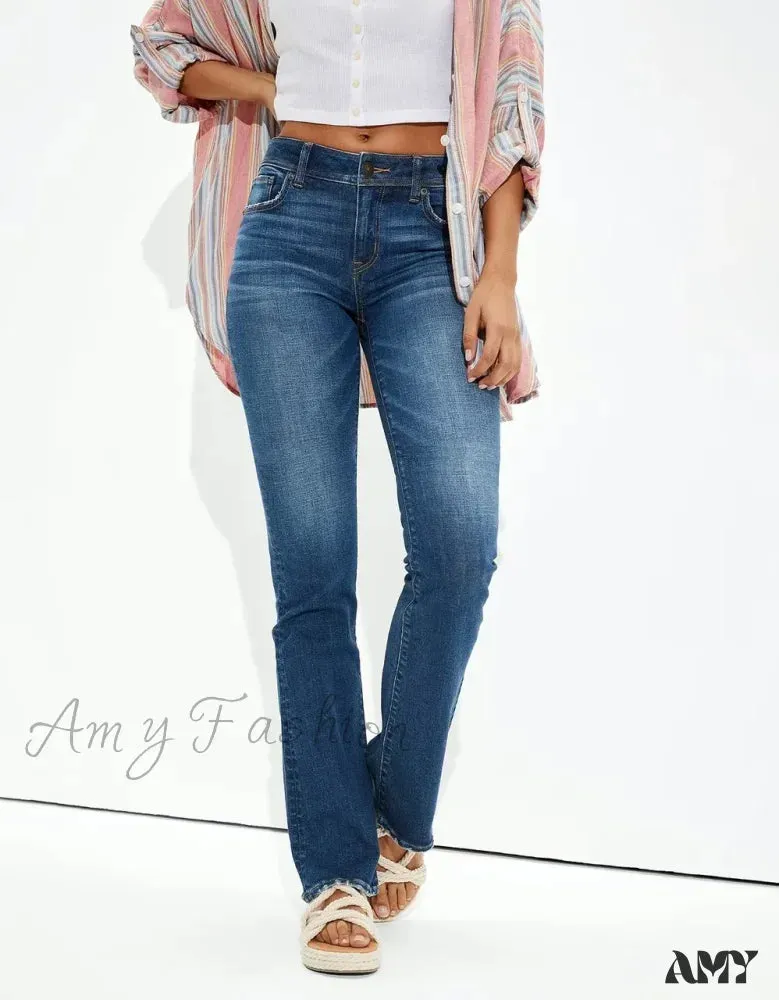 Amy Fashion - Vintage Flare Wide Leg High Waist Fashion Stretch Pocket Denim Jean