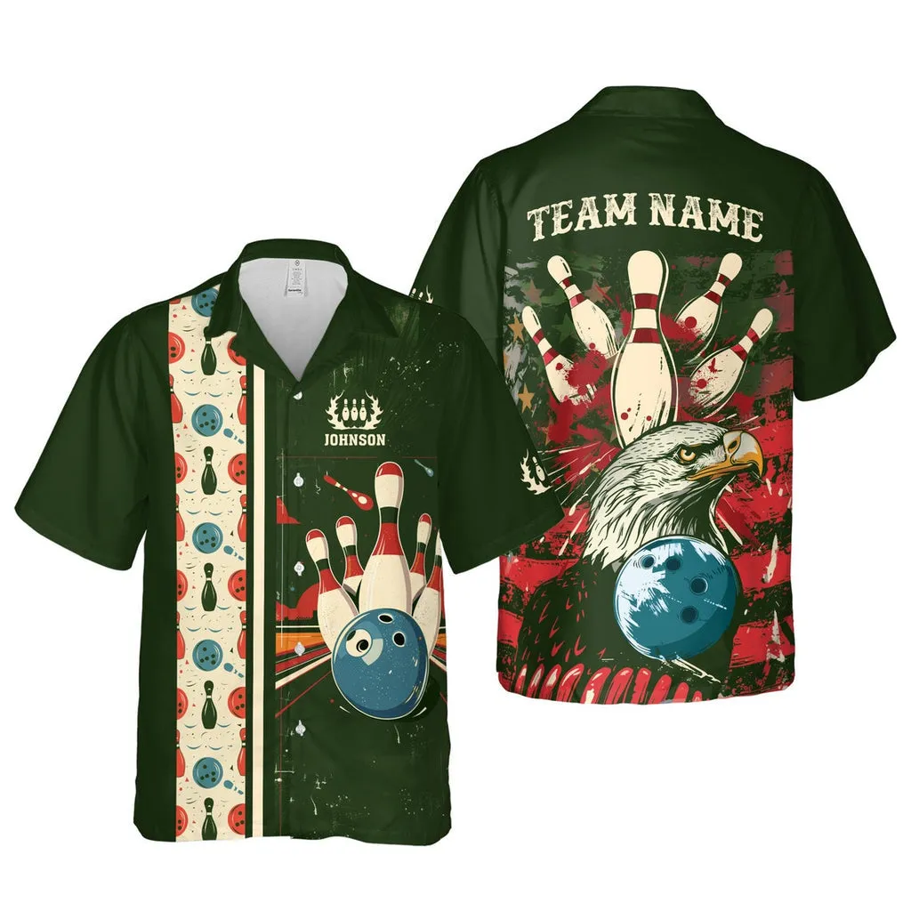 Bowling And Pins Retro Multi Color Pattern Customized Name, Team Name 3D Hawaiian Shirt
