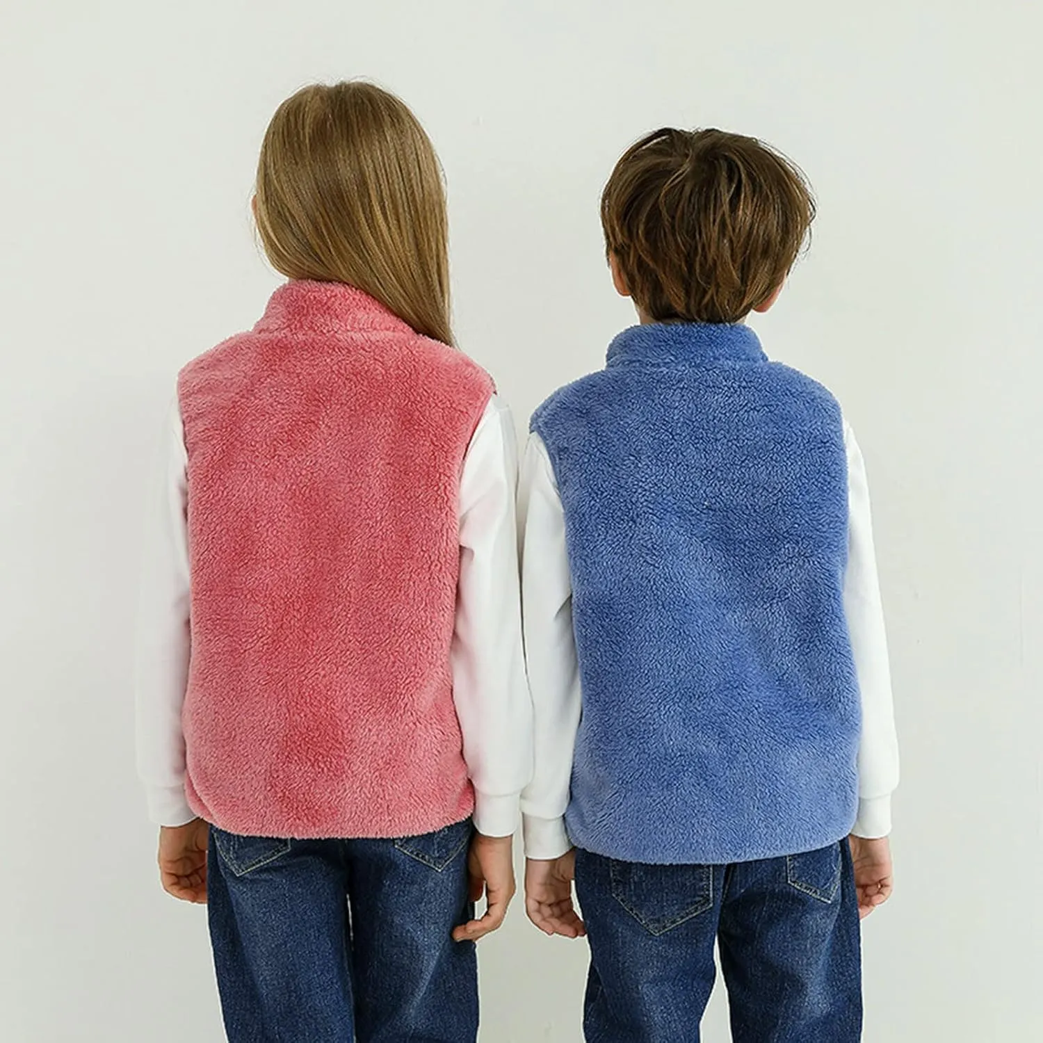 Boys Girls Sherpa Fleece Vest Full Zip Collar Sleeveless Jacket Kids Lightweight Windproof Coat Winter Warm Waistcoat
