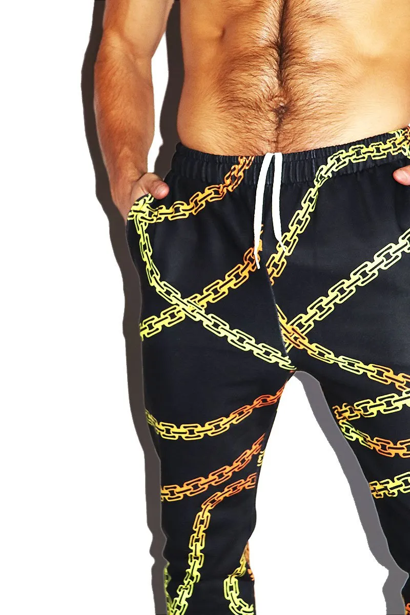 Chains All Over Print Sweatpants- Black