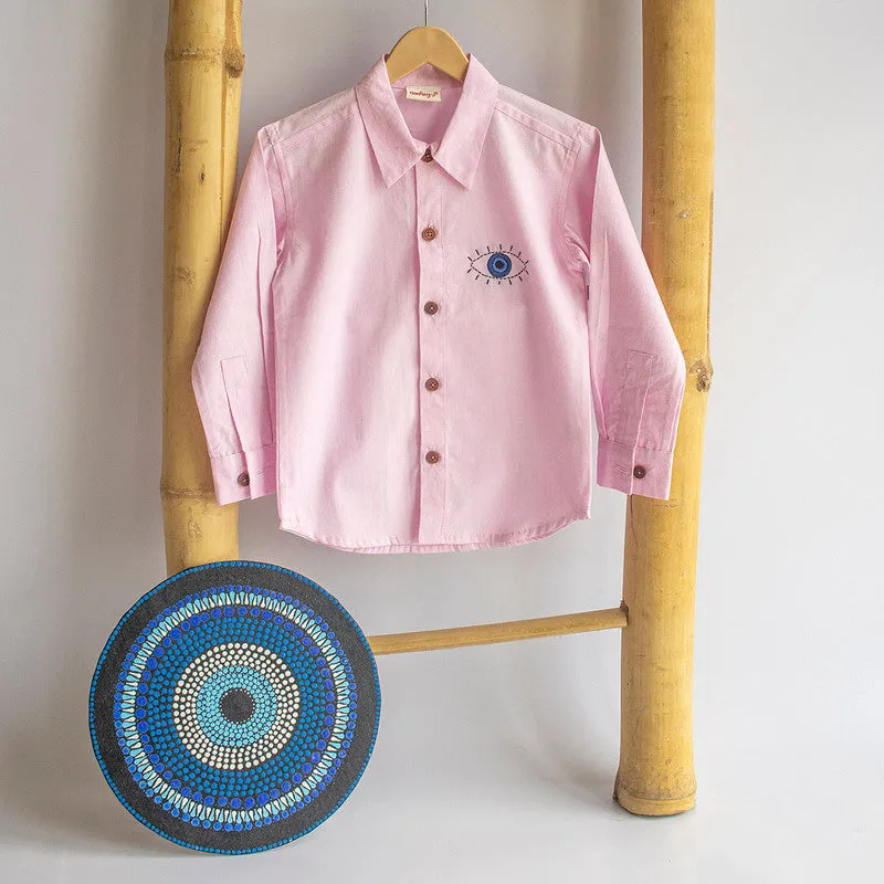 Cotton Full Sleeves Shirt for Kids | Evil Eye Printed | Light Pink