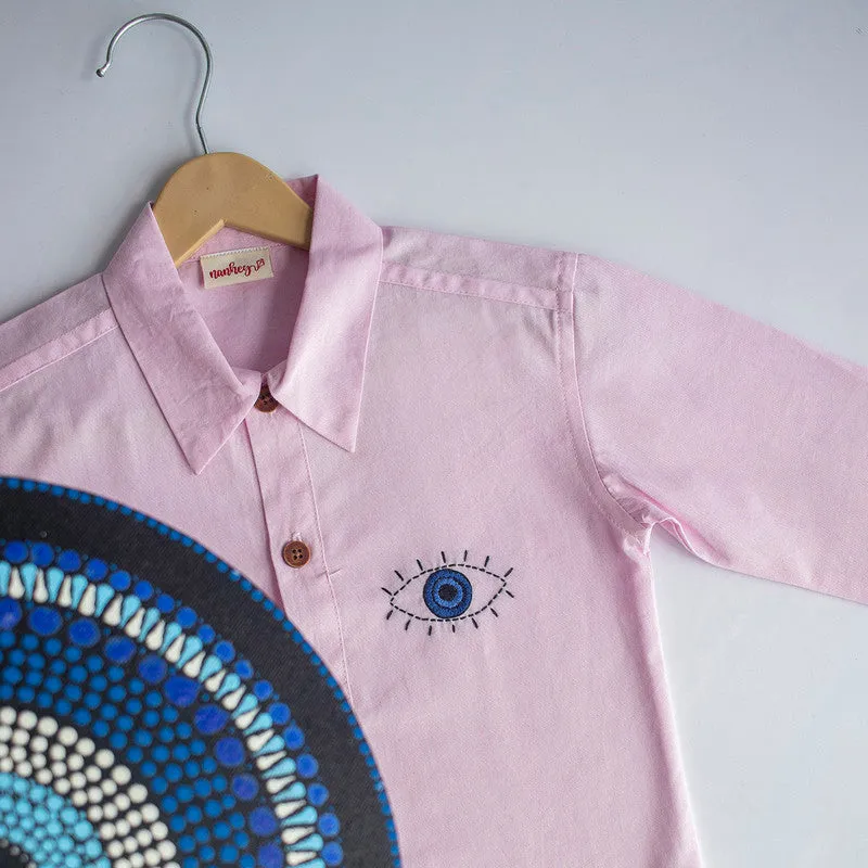 Cotton Full Sleeves Shirt for Kids | Evil Eye Printed | Light Pink
