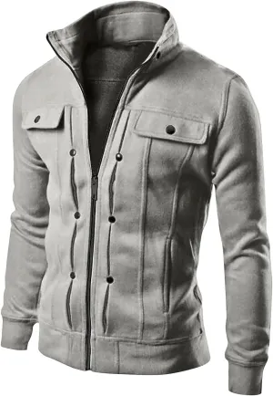 DuDubaby Men's Fashion Casual Loose Stand Collar Button Decorated Sweatshirt Jacket
