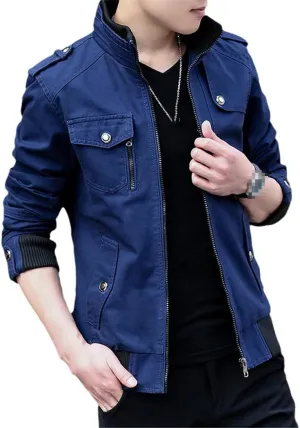 Dvbfufv Mens Jacket Fashion Military Jacket Man Coats Bomber Jacket Stand Casual Jean Coats Streetwear