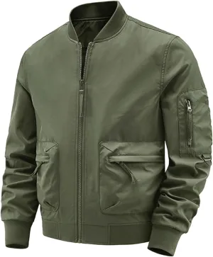 Finelylove Mens Flight Bomber Jacket Waterproof Military Windbreaker Windproof Fall Jackets Outdoor Soft Shell Jacket