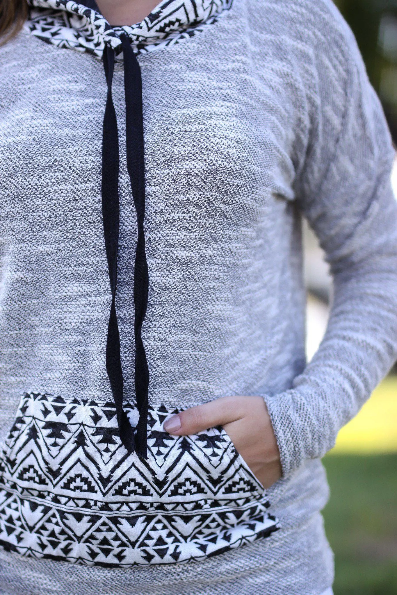 Gray Aztec Hoodie with Pocket