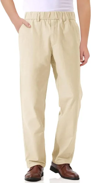 Haloumoning Boys Elastic Waist Pants Kids Uniform School Cotton Twill Trousers with Pockets 5-14 Years