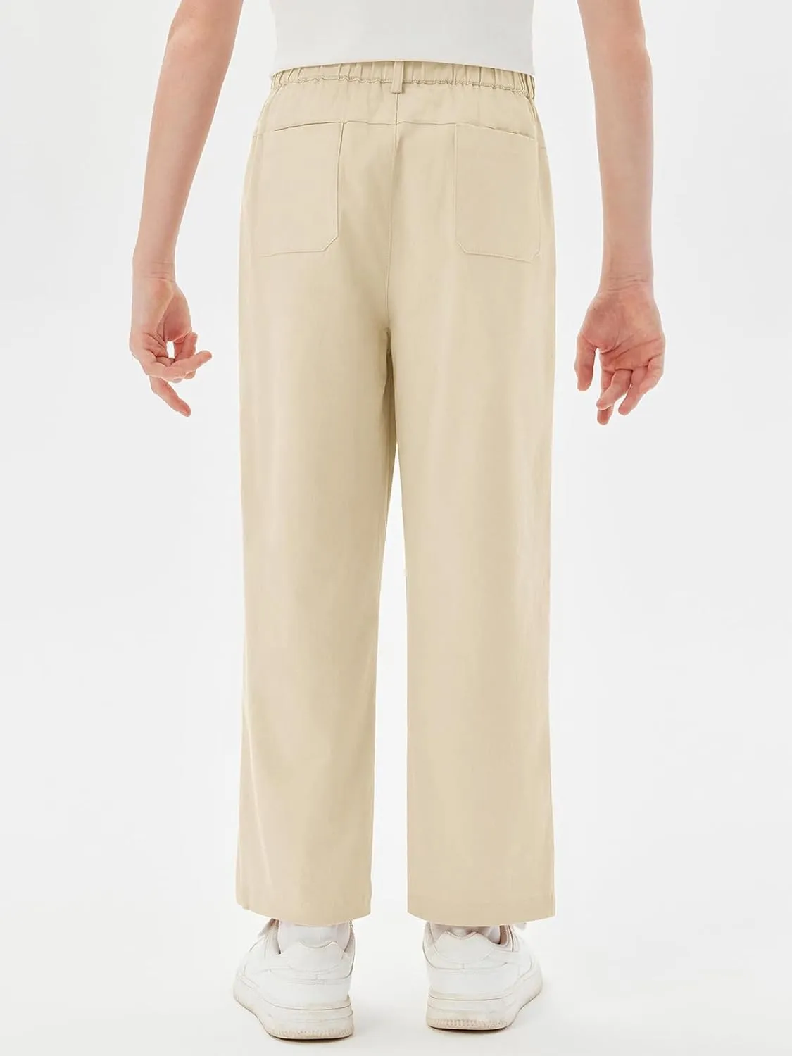 Haloumoning Boys Elastic Waist Pants Kids Uniform School Cotton Twill Trousers with Pockets 5-14 Years