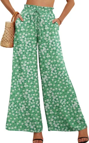 Heymoments Women's Wide Leg Lounge Pants Lightweight High Waisted Adjustable Tie Knot Loose Trousers with Pockets