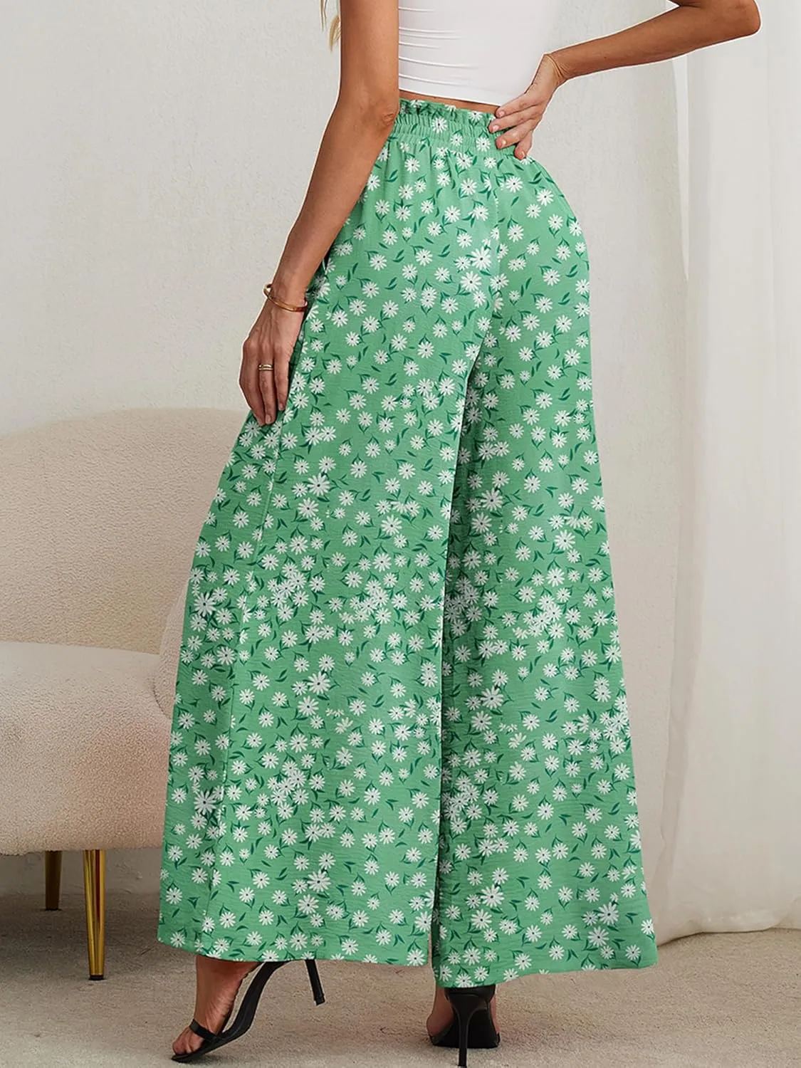 Heymoments Women's Wide Leg Lounge Pants Lightweight High Waisted Adjustable Tie Knot Loose Trousers with Pockets