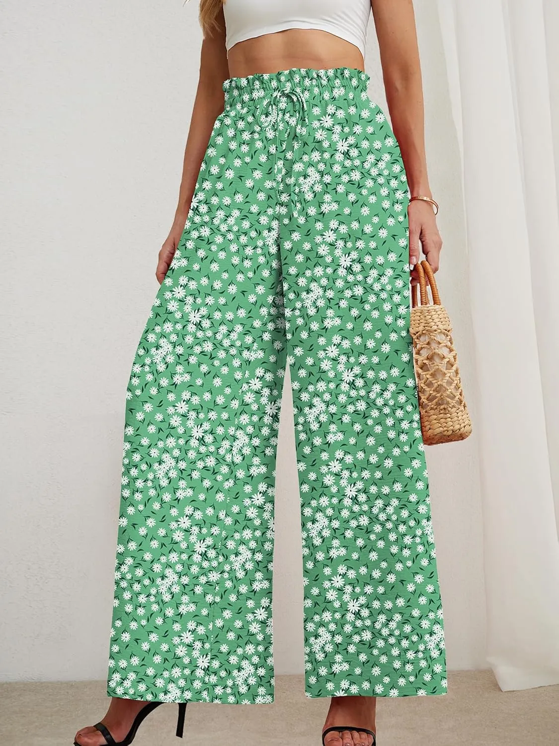 Heymoments Women's Wide Leg Lounge Pants Lightweight High Waisted Adjustable Tie Knot Loose Trousers with Pockets