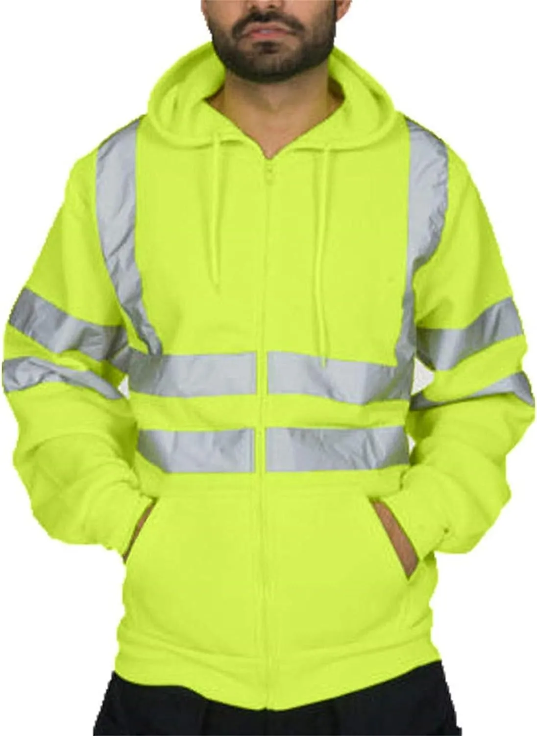 High Visibility Safety Sweatshirt Jackets for Men Class 3 Reflection Safety Hoodies Hi Vis Jackets Zip Hooded Pullover