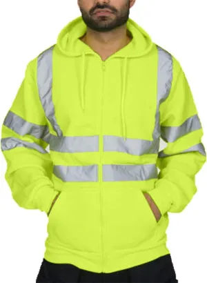 High Visibility Safety Sweatshirt Jackets for Men Class 3 Reflection Safety Hoodies Hi Vis Jackets Zip Hooded Pullover