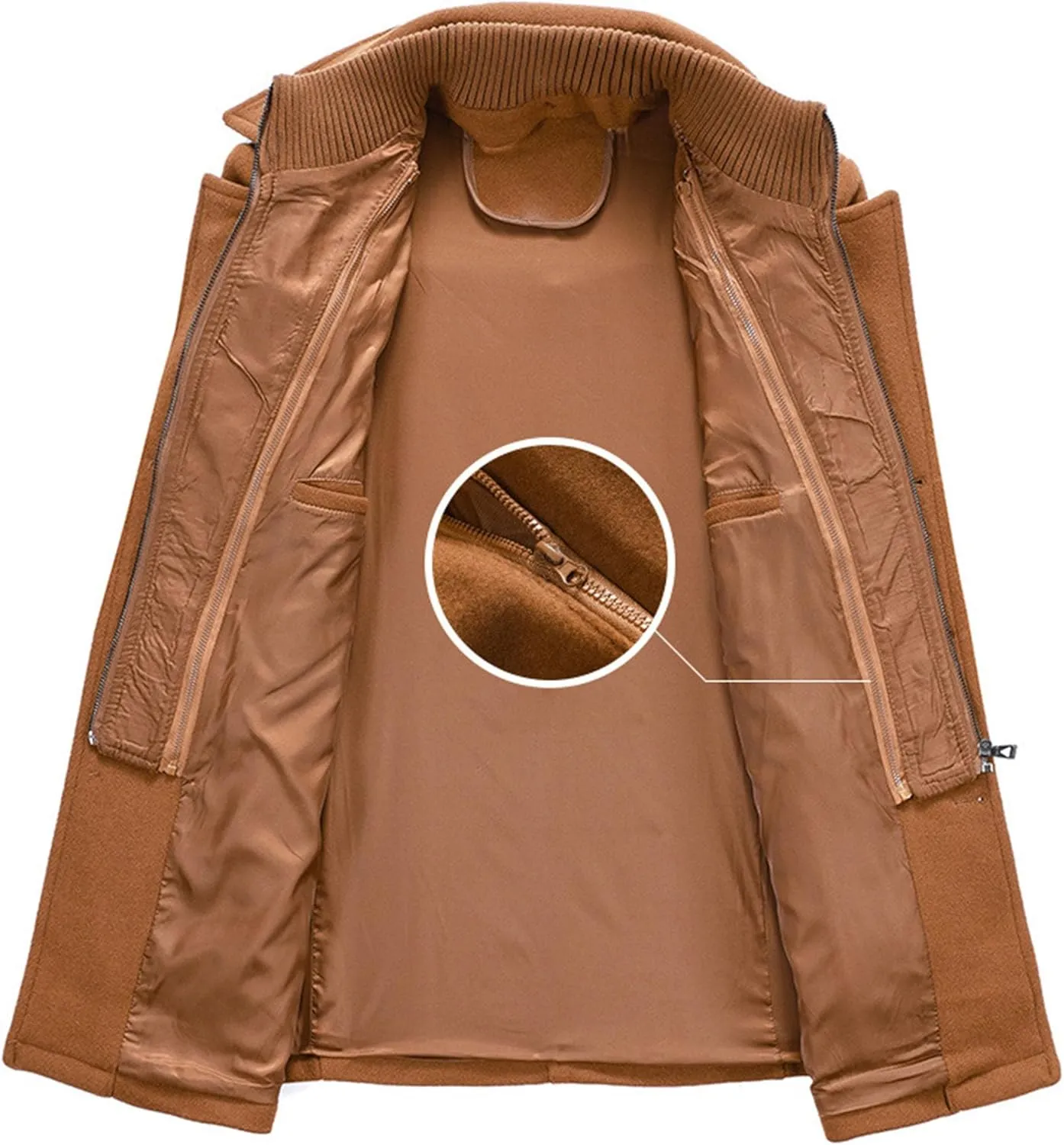 JEKE-DG Men's Winter Warm Wool Coats Slim Fit Single Breasted Trench Jacket Windproof Classic Overcoat Zipper Coat