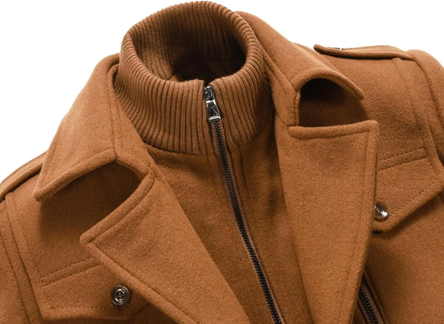 JEKE-DG Men's Winter Warm Wool Coats Slim Fit Single Breasted Trench Jacket Windproof Classic Overcoat Zipper Coat