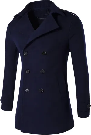 JEShifangjiusu Men'S Wool Blend Pea Coat Fashion Classic Double Breasted Trench Coat Warm Winter Business Lapel Overcoat