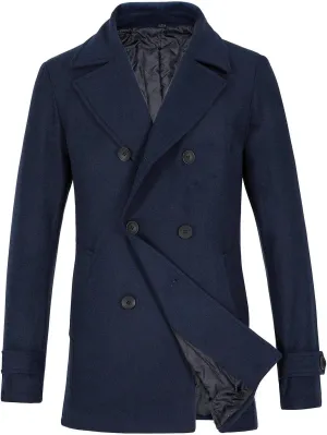 Lisskolo Men's Wool Blend Double Breasted Pea Coat Classic Notched Collar Warm Woolen Coats Winter Outwear Jackets