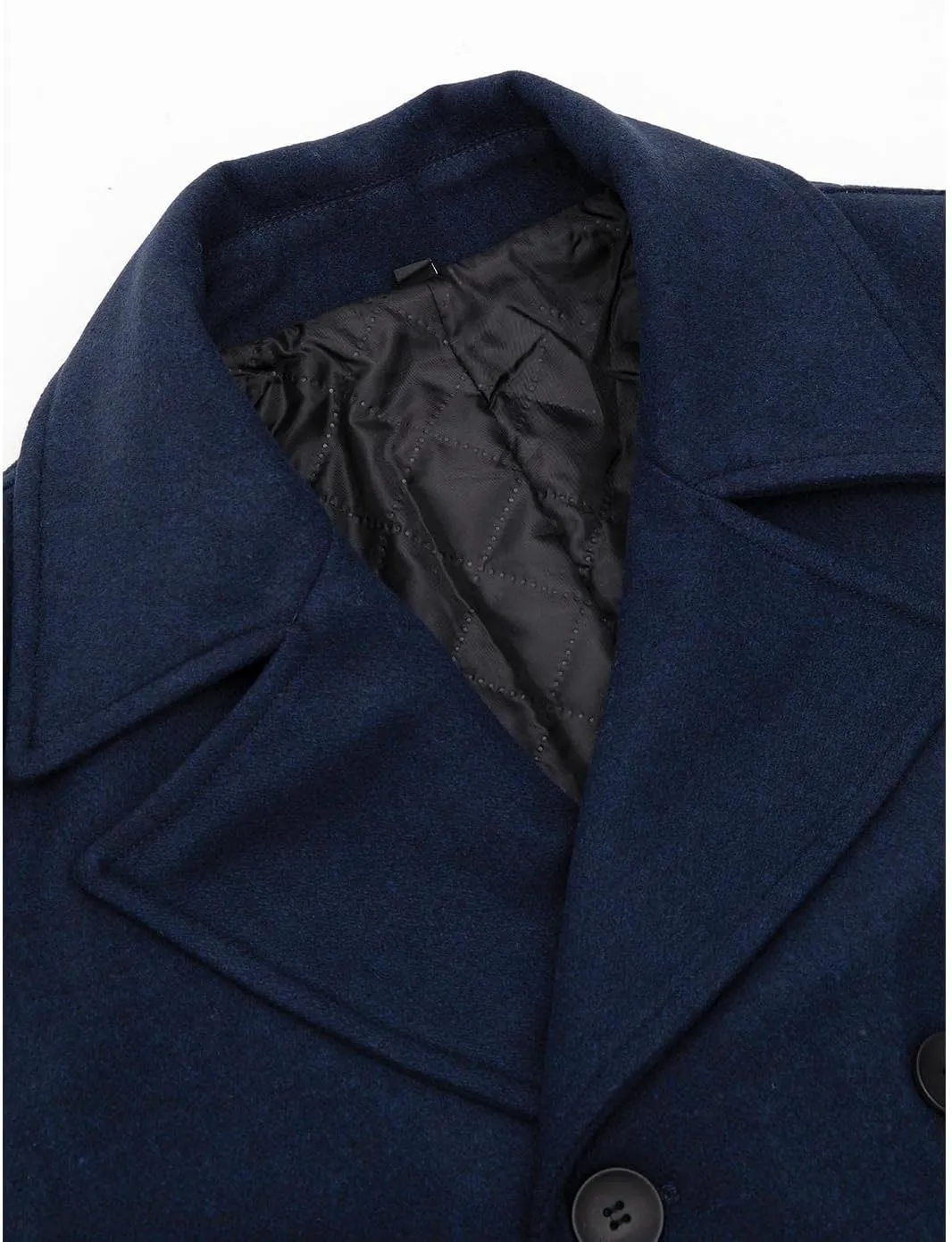 Lisskolo Men's Wool Blend Double Breasted Pea Coat Classic Notched Collar Warm Woolen Coats Winter Outwear Jackets