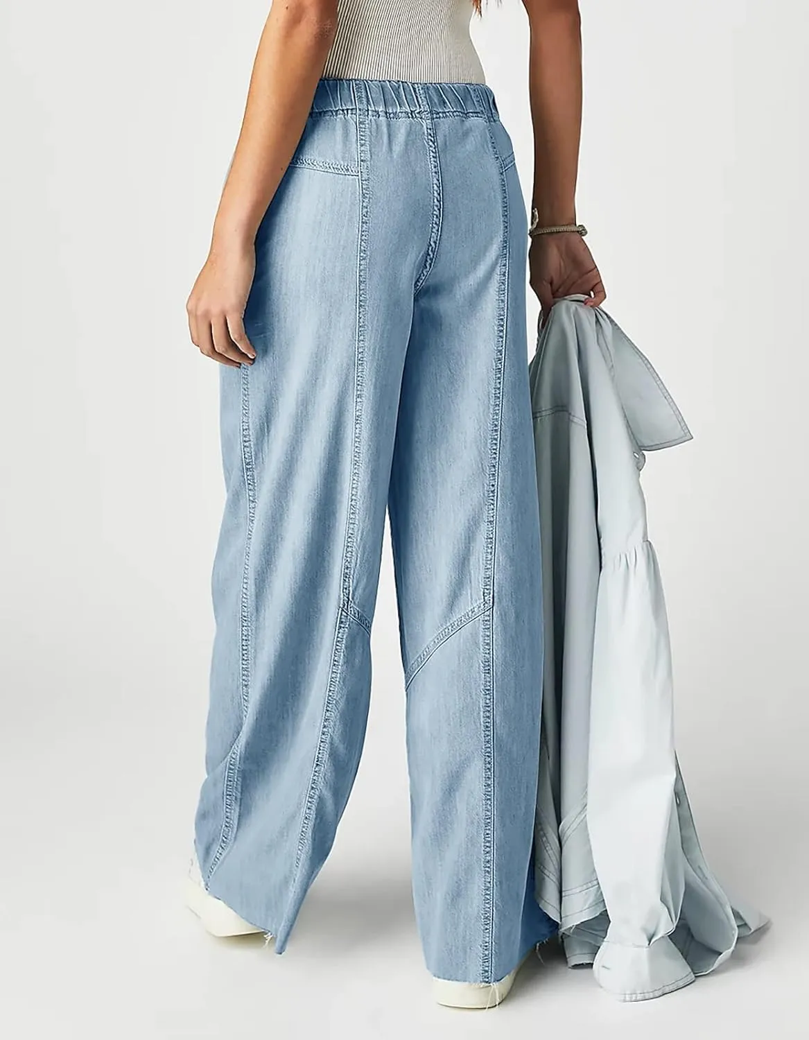 Mafulus Women's Wide Leg Jeans Elastic High Waisted Baggy Jeans Loose Fit Seemed Front Denim Pants