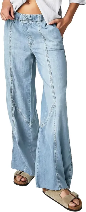 Mafulus Women's Wide Leg Jeans Elastic High Waisted Baggy Jeans Loose Fit Seemed Front Denim Pants