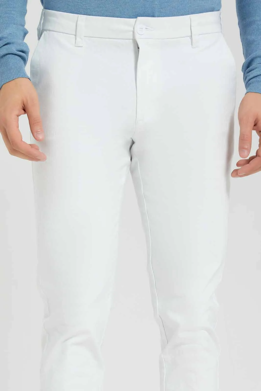 Men White Plain Trousers