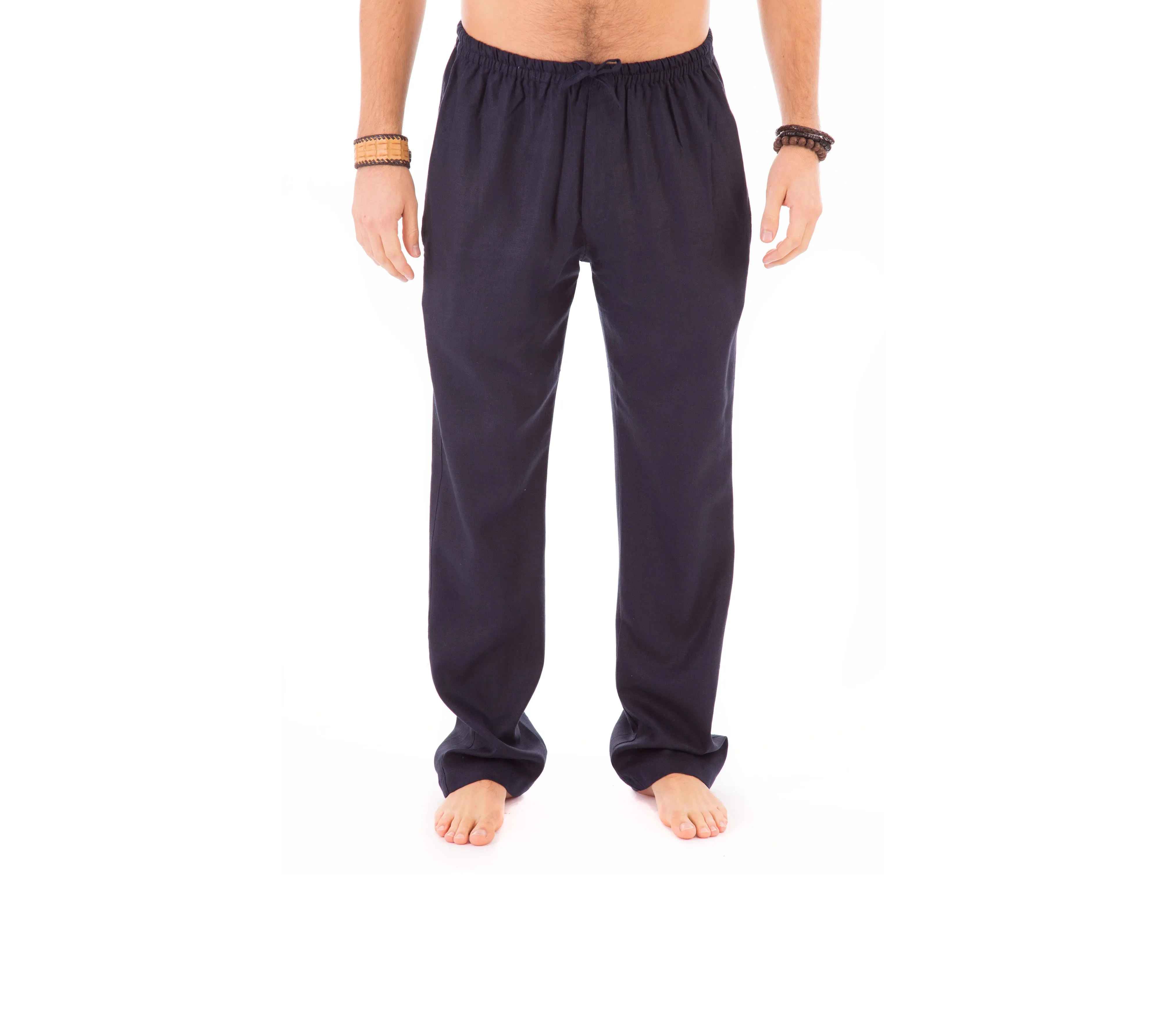 Mens Blue Trousers Cotton Yoga Casual Elasticated Draw String Waist  Pockets