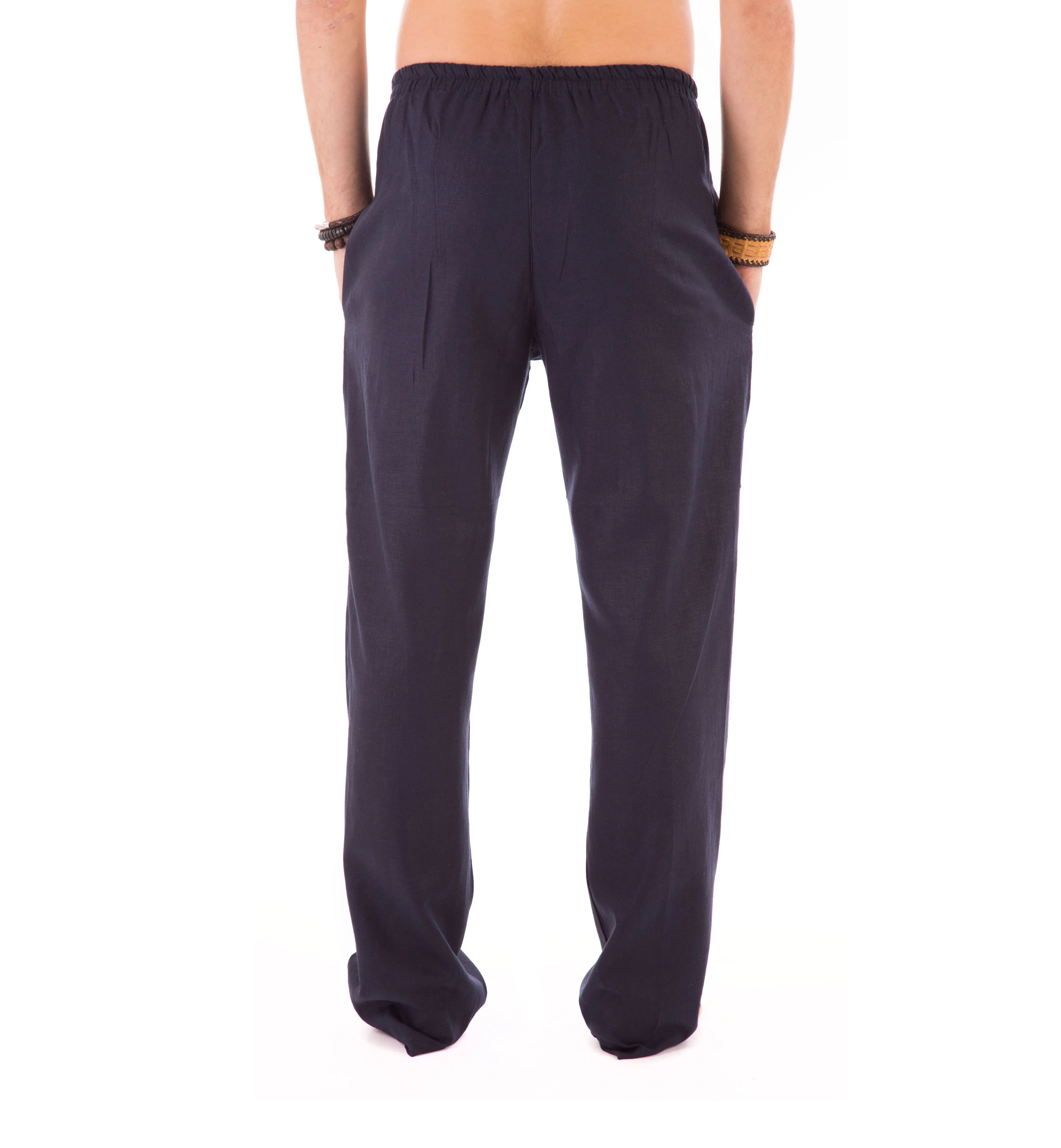 Mens Blue Trousers Cotton Yoga Casual Elasticated Draw String Waist  Pockets