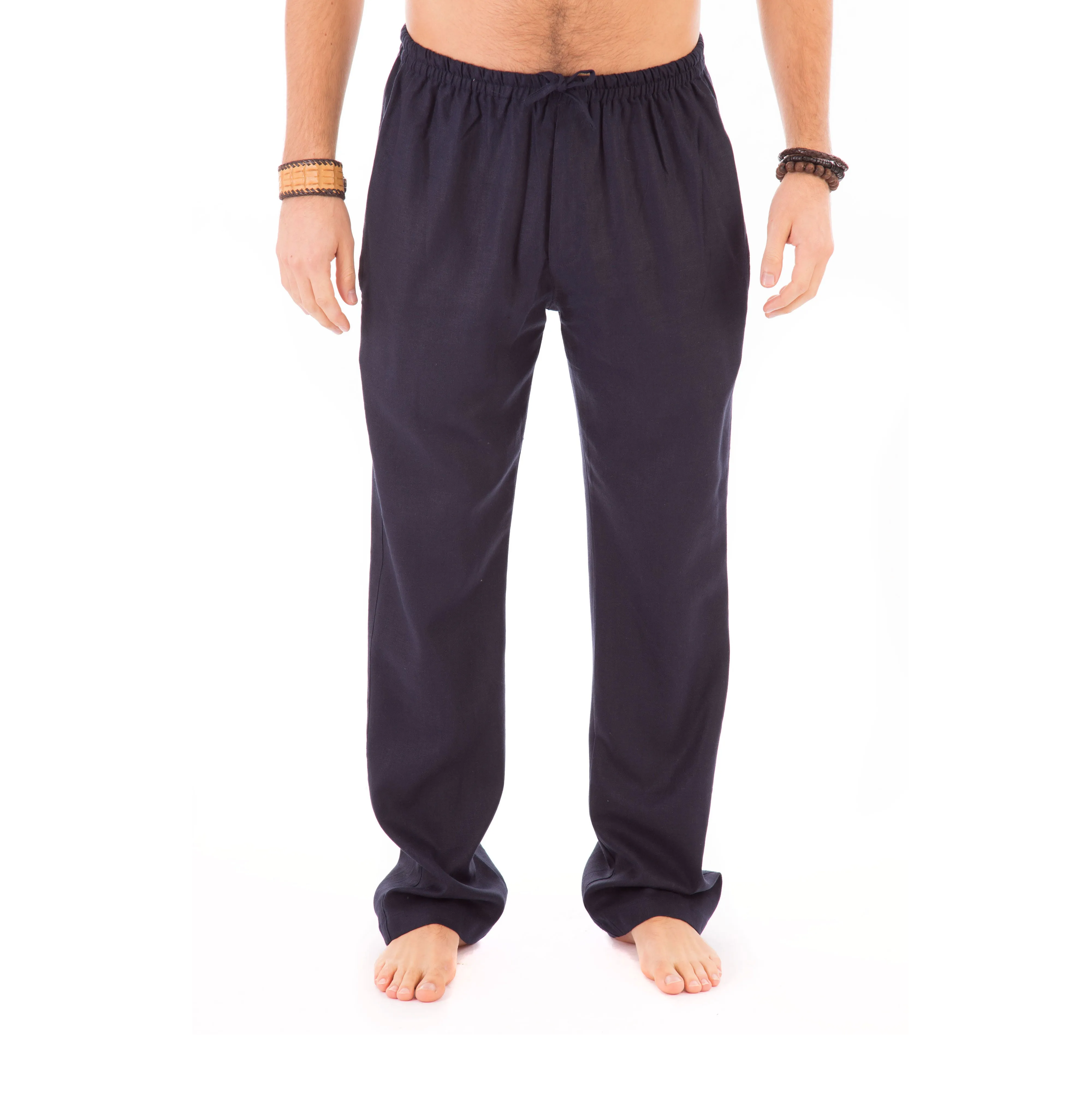 Mens Blue Trousers Cotton Yoga Casual Elasticated Draw String Waist  Pockets