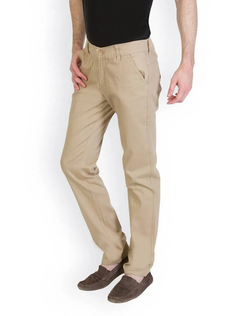 Men's Cotton Blend Slim Fit Cream Regular Trouser