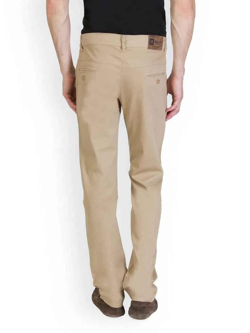 Men's Cotton Blend Slim Fit Cream Regular Trouser