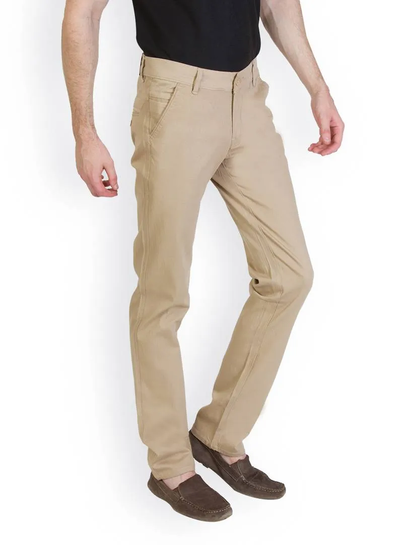 Men's Cotton Blend Slim Fit Cream Regular Trouser