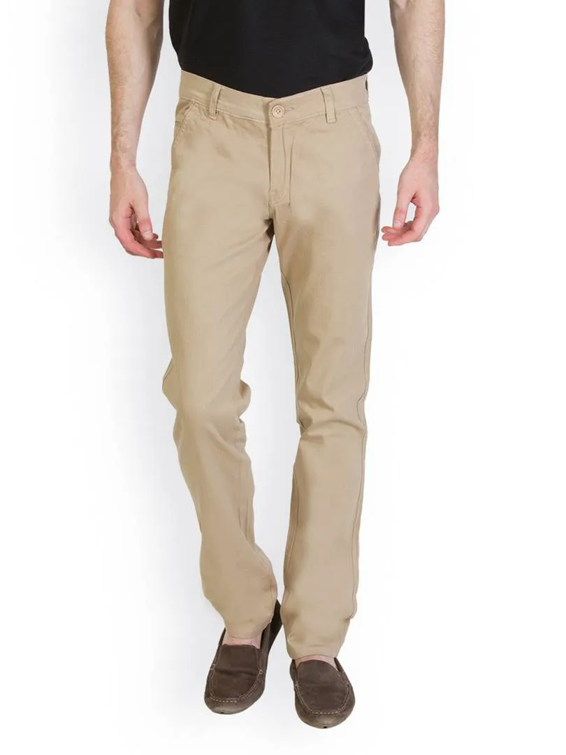Men's Cotton Blend Slim Fit Cream Regular Trouser