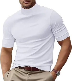 Men's Fashion Shirts Short Sleeve Mock Turtleneck T-Shirts Casual Undershirt Tops