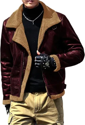 Men's Faux Leather Bomber Jacket Fleece Lined Motorcycle Jacket Vintage Suede Jackets Waterproof Windproof Moto Coat