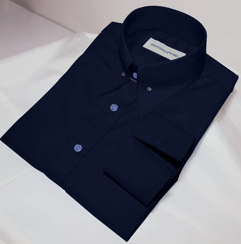 Navy Blue Pin Collar Shirt