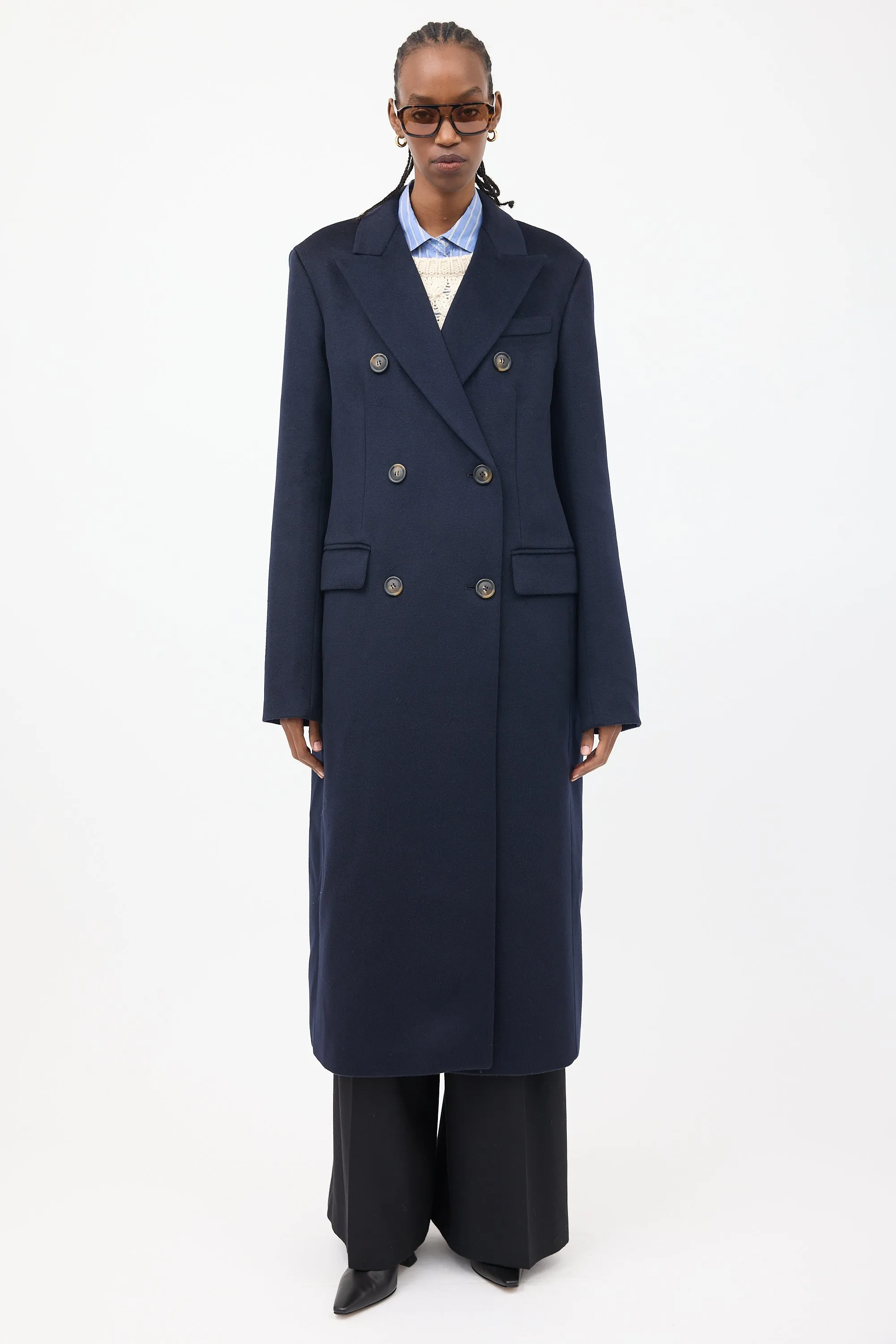 Navy Wool Double Breasted Insulated Coat