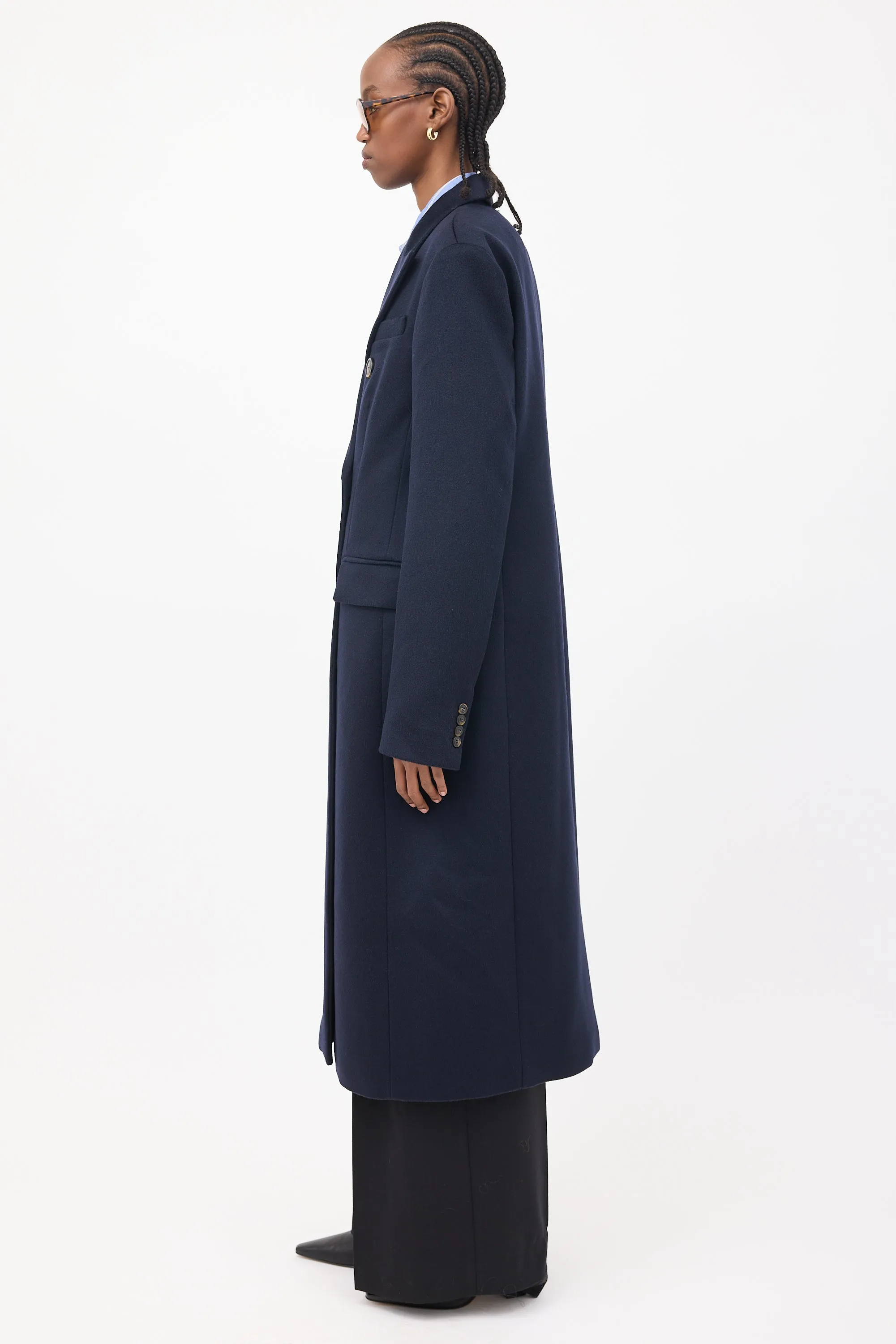 Navy Wool Double Breasted Insulated Coat