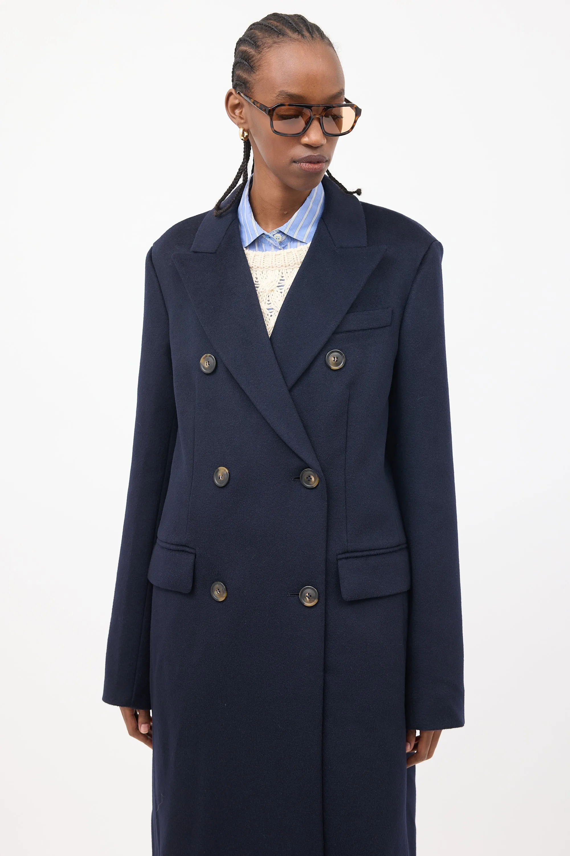 Navy Wool Double Breasted Insulated Coat