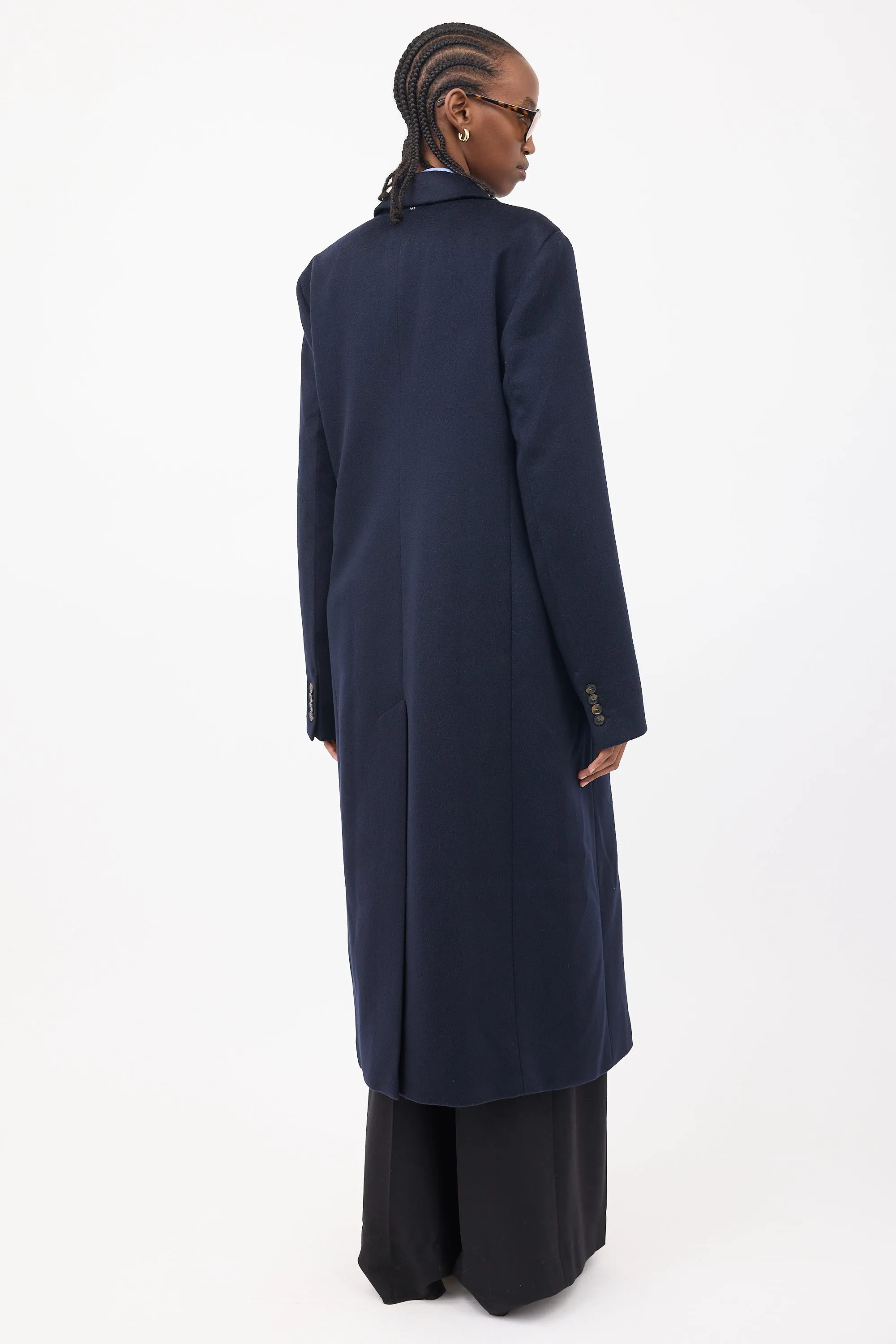 Navy Wool Double Breasted Insulated Coat