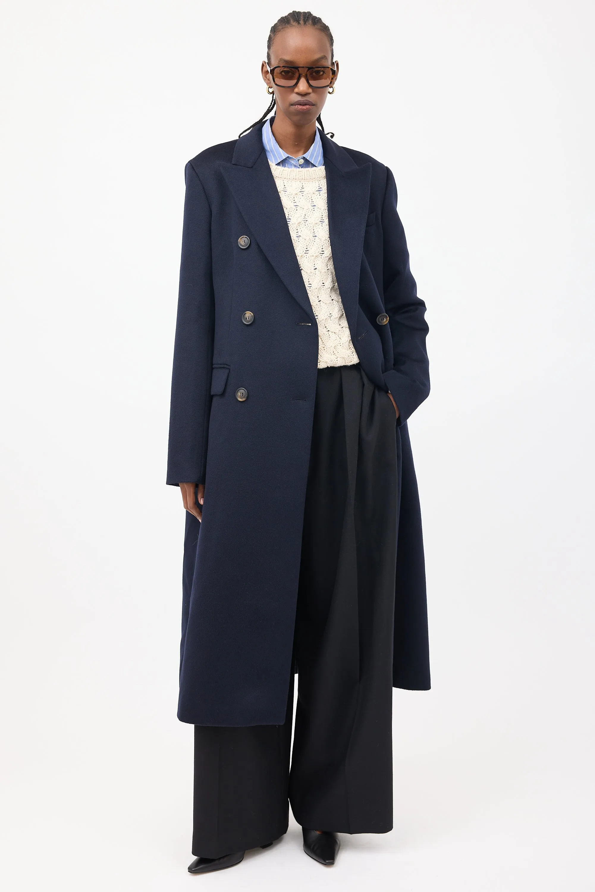 Navy Wool Double Breasted Insulated Coat