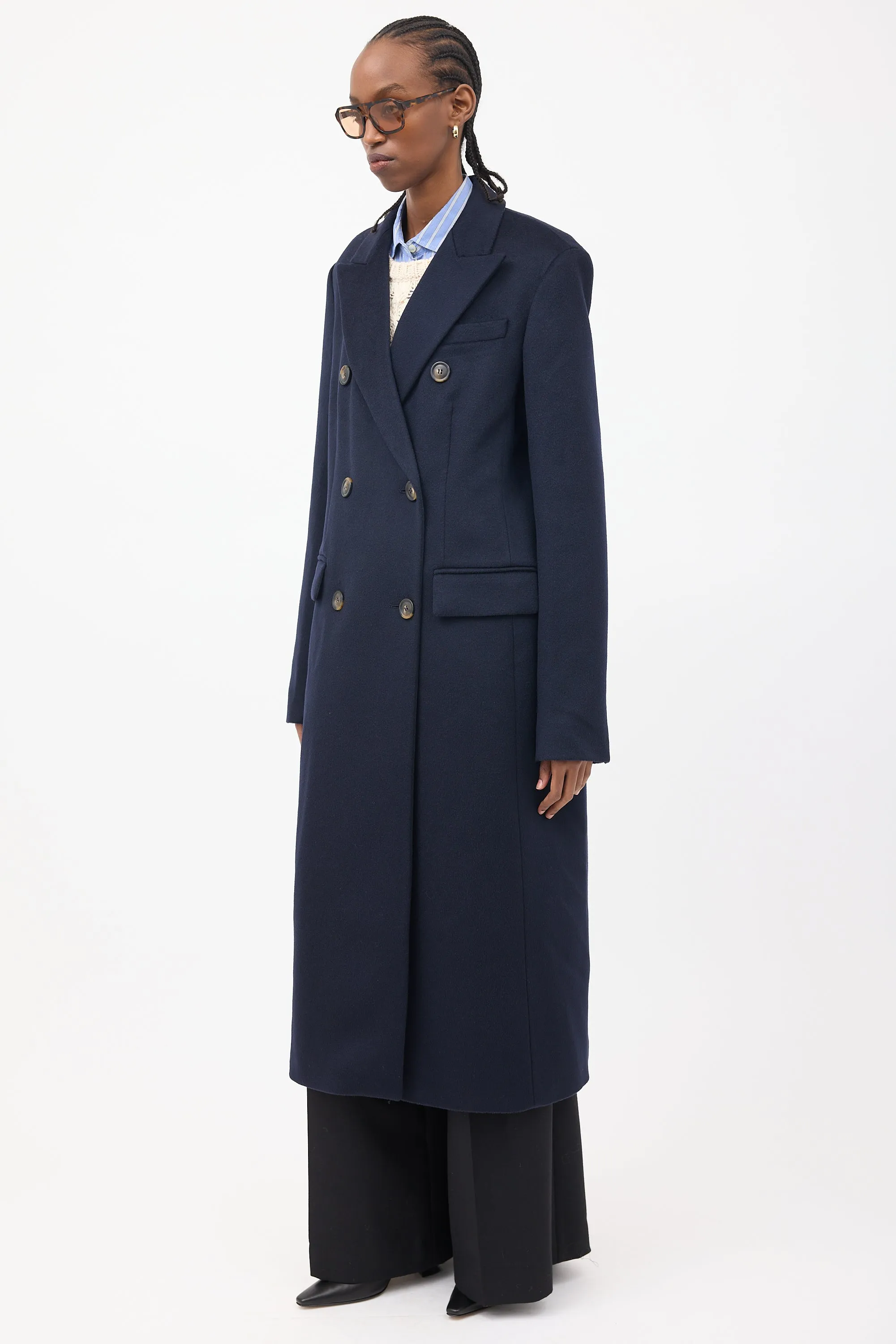 Navy Wool Double Breasted Insulated Coat