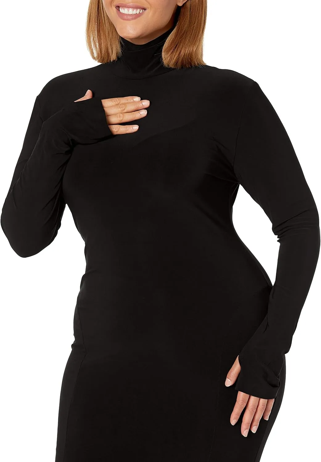 Norma Kamali Women's Long Sleeve Turtle Fishtail Dress to Midcalf