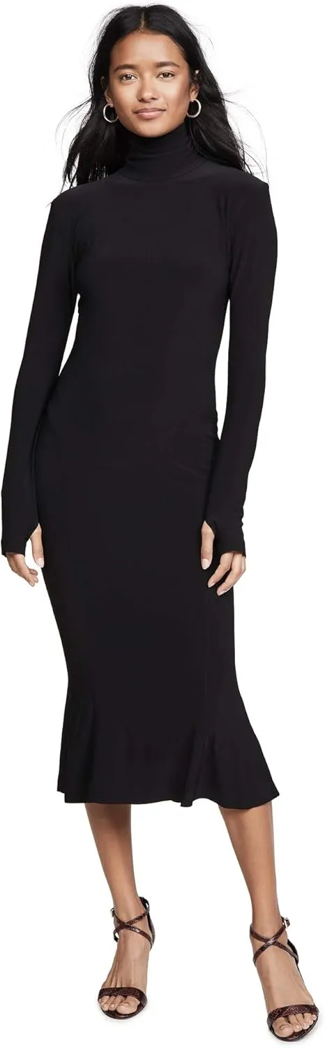 Norma Kamali Women's Long Sleeve Turtle Fishtail Dress to Midcalf