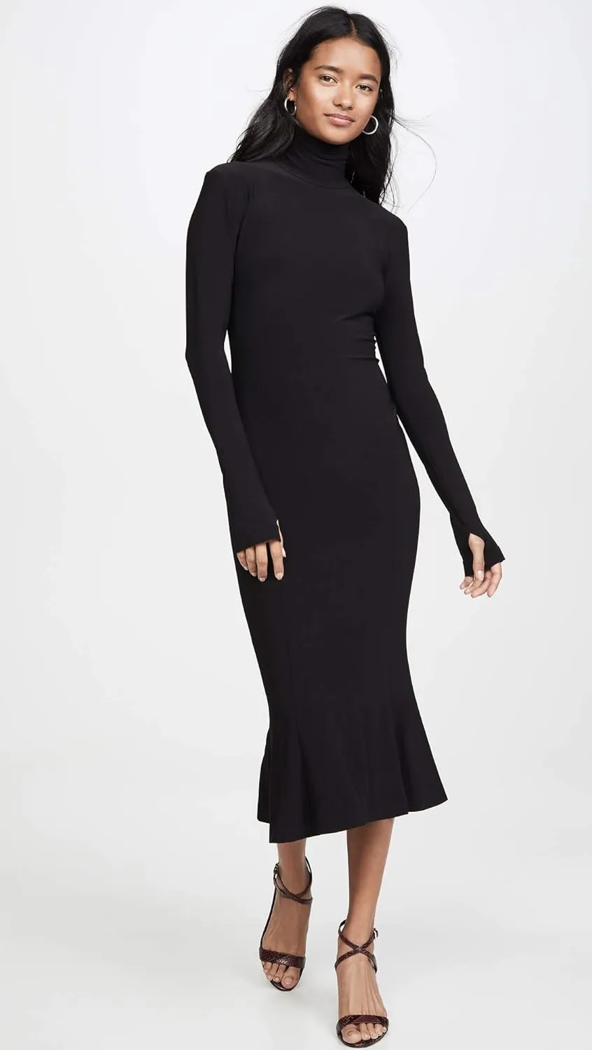 Norma Kamali Women's Long Sleeve Turtle Fishtail Dress to Midcalf