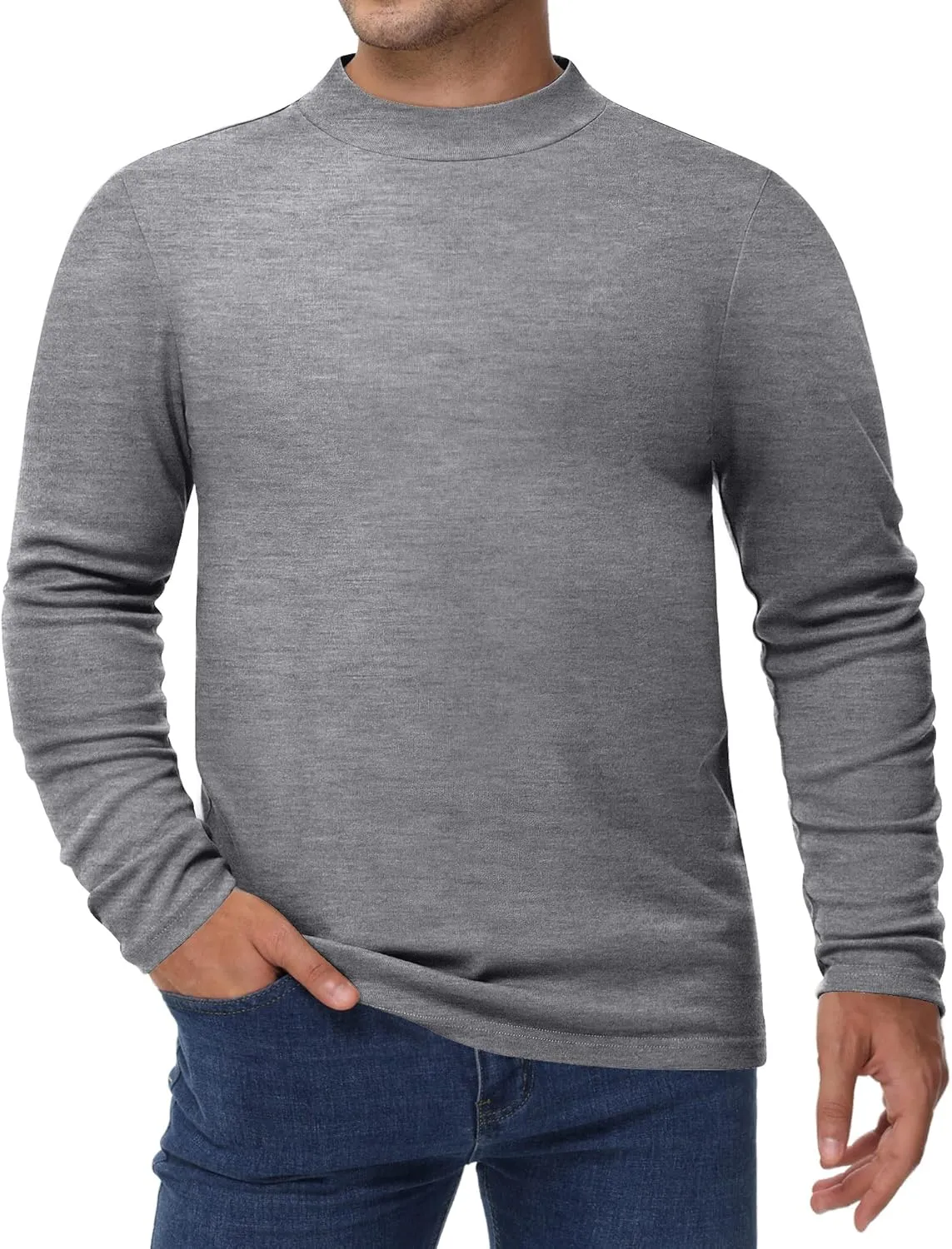 Riyiper 3 Pcs Men's Big and Tall Cotton Shirts Mock Turtleneck Long Sleeve Tops Loose Fit Plus Size Casual Basic Tees