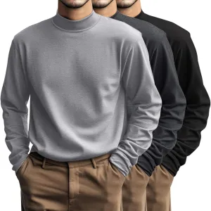 Riyiper 3 Pcs Men's Big and Tall Cotton Shirts Mock Turtleneck Long Sleeve Tops Loose Fit Plus Size Casual Basic Tees