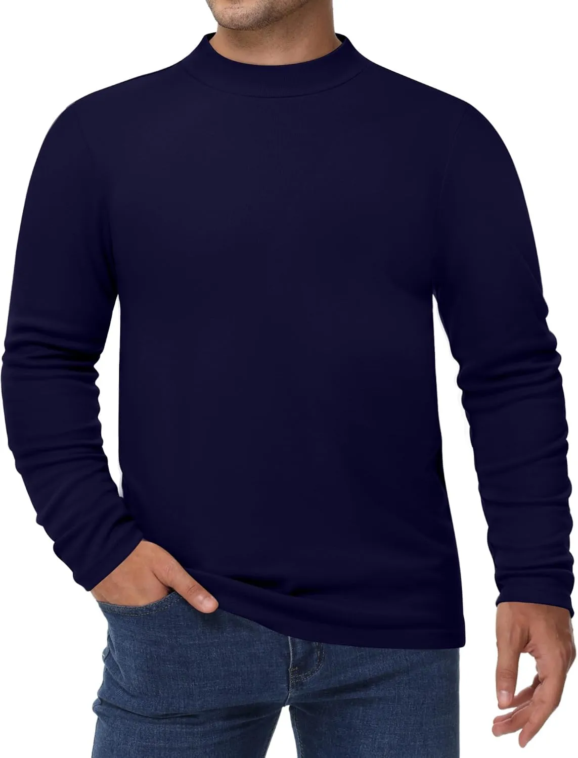 Riyiper 3 Pcs Men's Big and Tall Cotton Shirts Mock Turtleneck Long Sleeve Tops Loose Fit Plus Size Casual Basic Tees