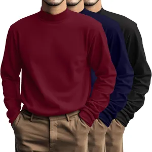Riyiper 3 Pcs Men's Big and Tall Cotton Shirts Mock Turtleneck Long Sleeve Tops Loose Fit Plus Size Casual Basic Tees
