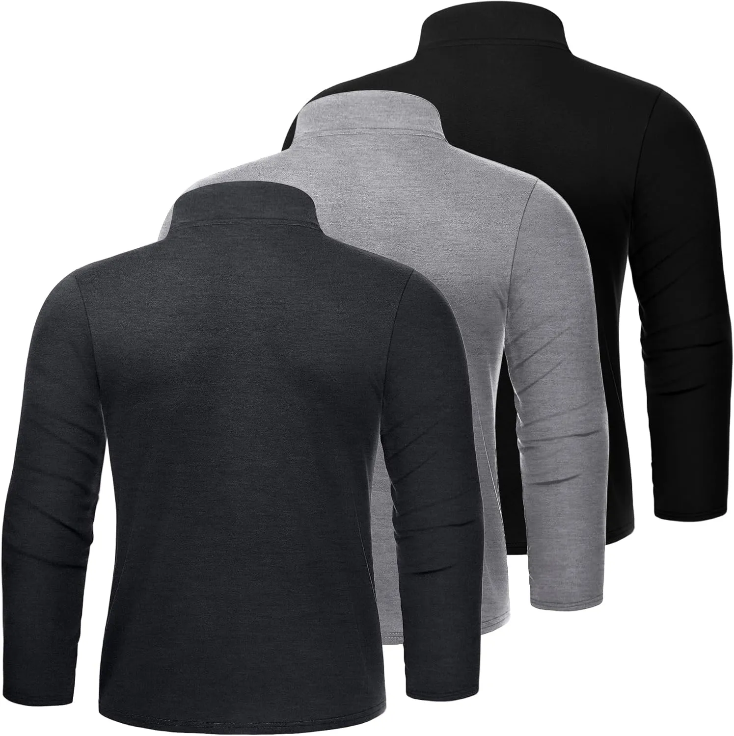 Riyiper 3 Pcs Men's Big and Tall Cotton Shirts Mock Turtleneck Long Sleeve Tops Loose Fit Plus Size Casual Basic Tees